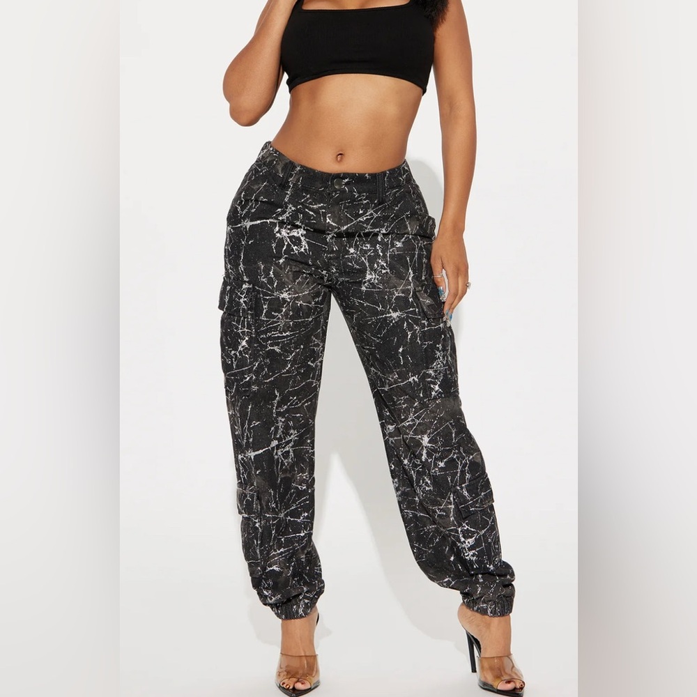 Fashion Nova Black and White Marble Print Trousers